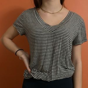 Mossino Black and White Striped V-Neck Tee
